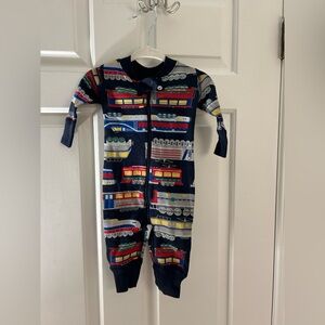 Hanna Andersson Navy Train Print Footie Pajama 100% Organic Cotton